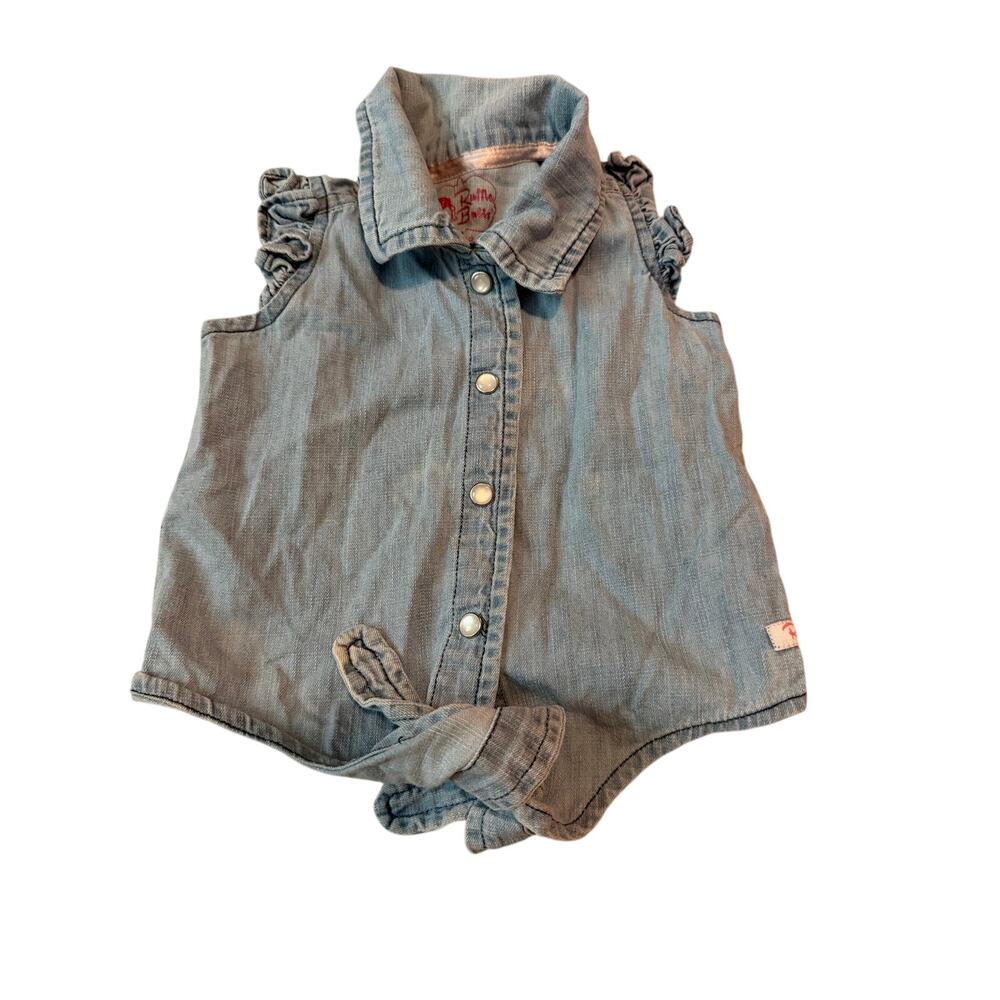 RuffleButts Denim Flutter Sleeve Tie-Front Top 12-18M